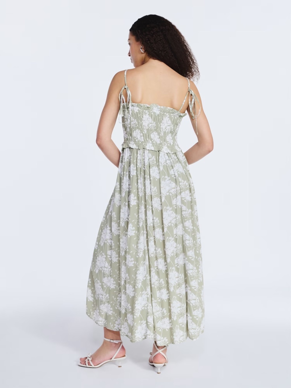 Free Assembly Floral Tie-Shoulder Smocked Maxi Dress Sz M